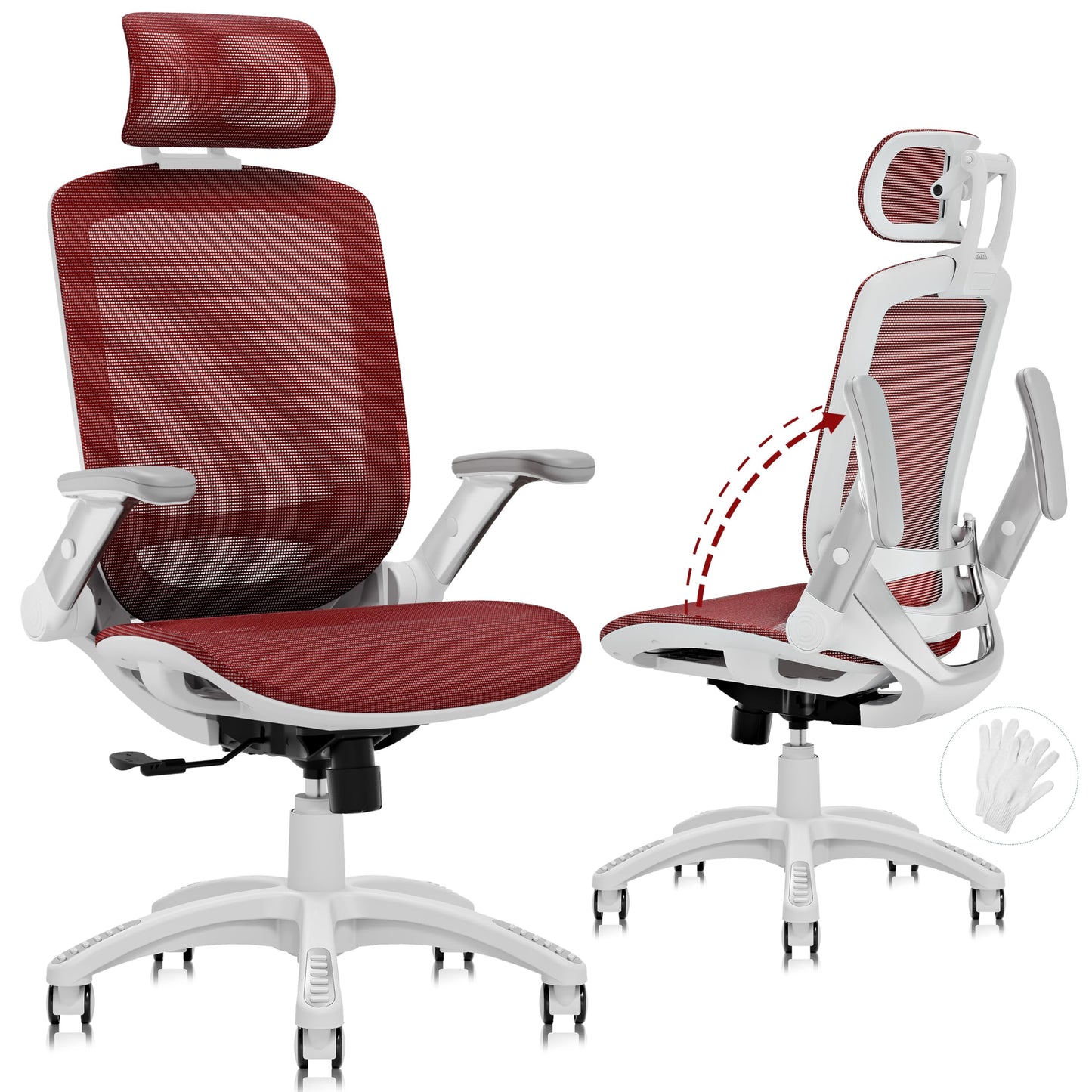 GABRYLLY Ergonomic Office Chair, High Back Mesh Desk Chair with Adjustable Headrest, Flip-Up Arms, Tilt Lock Function, Lumbar Support and Comfy Seat, Swivel Computer Task Chair