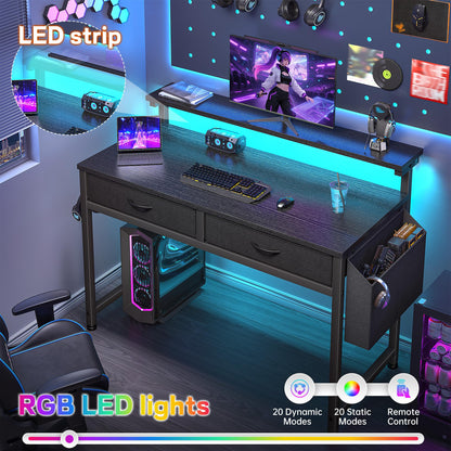 DurayLoly Computer Desk with 2 Drawers & LED Lights